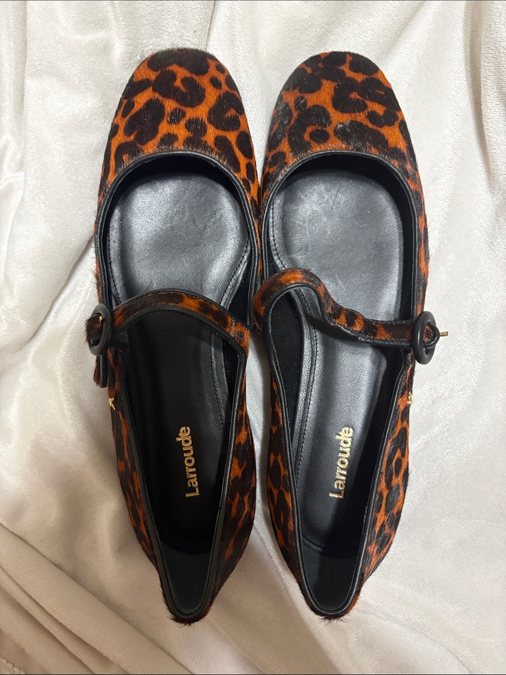 Larroude Leopard-Print Mary Jane Flats in Brown and Black